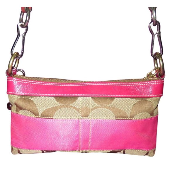 Coach 2006 Cursive Creed Limited Edition Signature Pink Stripe Demi Handbag - Picture 2 of 11